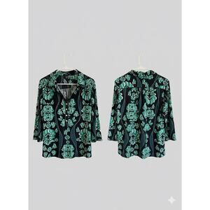 ALFANI XL Green Black Floral Blouse